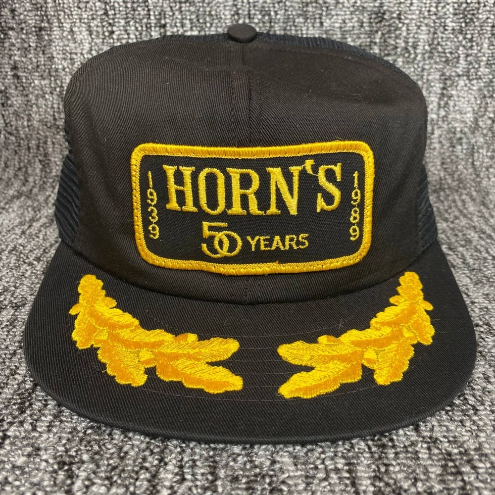 VTG Horns 50th Anniversary Trucker Hat Mens Black Gold Scrambled Eggs Snapback